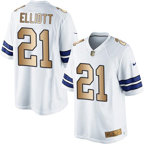 Nike Cowboys #21 Ezekiel Elliott White Men's Stitched NFL Limited Gold Jersey - Click Image to Close